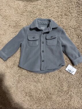 Gray Fleece Button-Up Jacket